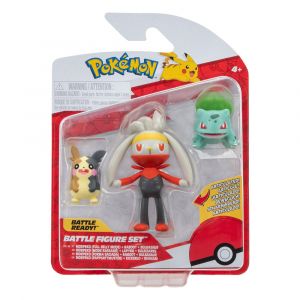 Pokémon Battle Figure Set 3-Pack Morpeko (Full-Belly Mode), Bulbasaur #1, Raboot 5 cm Jazwares