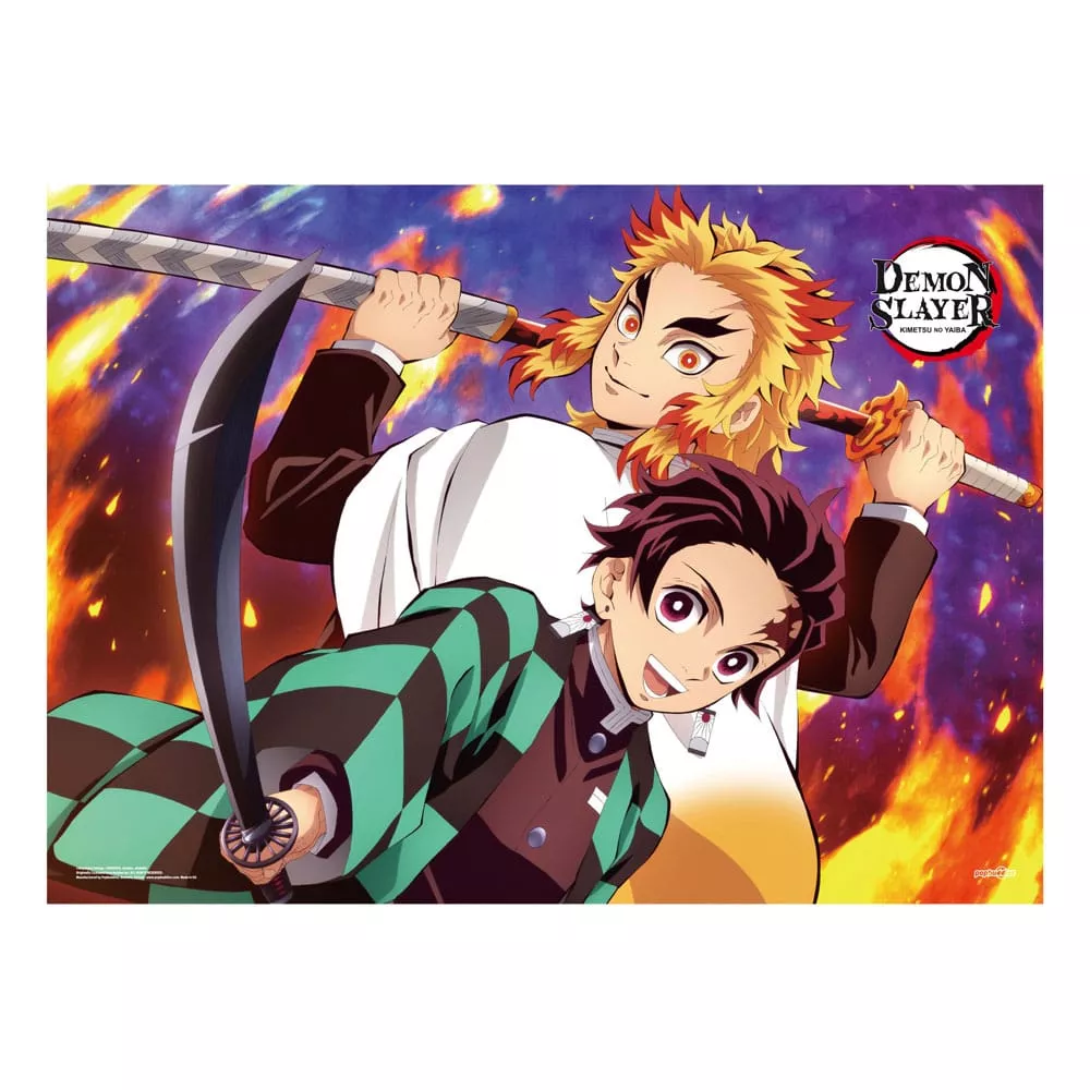 Demon Slayer: Kimetsu no Yaiba Fabric Poster Tanjiro And Kyojuro Rengoku 84 x 118 cm POPbuddies